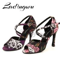 Ladingwu Latin Dance Shoes Women Ballroom Dancing Shoes For Women Holloween Skull Denim Doodle Dance Heels Sandals Women