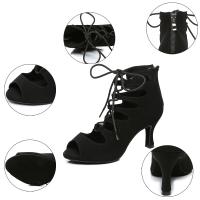 DKZSYIM Women Lace-UP Latin Dance Shoes High Heels Ballroom Tango Dancing Boots Open Toes Soft Soles Party/Casual Dance Shoes